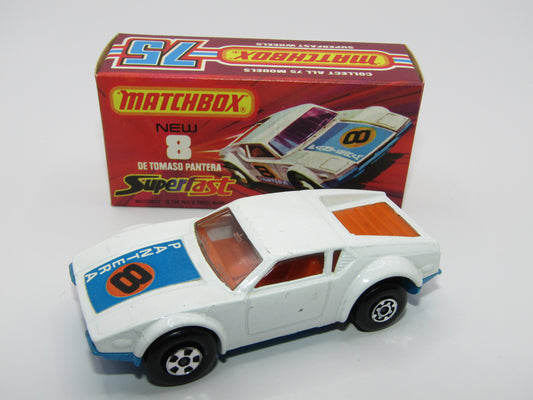 Matchbox Superfast 8C De Tomaso Pantera Reversed Wheels Bonnet Label