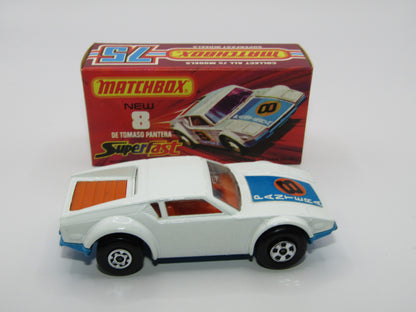 Matchbox Superfast 8C De Tomaso Pantera Reversed Wheels Bonnet Label