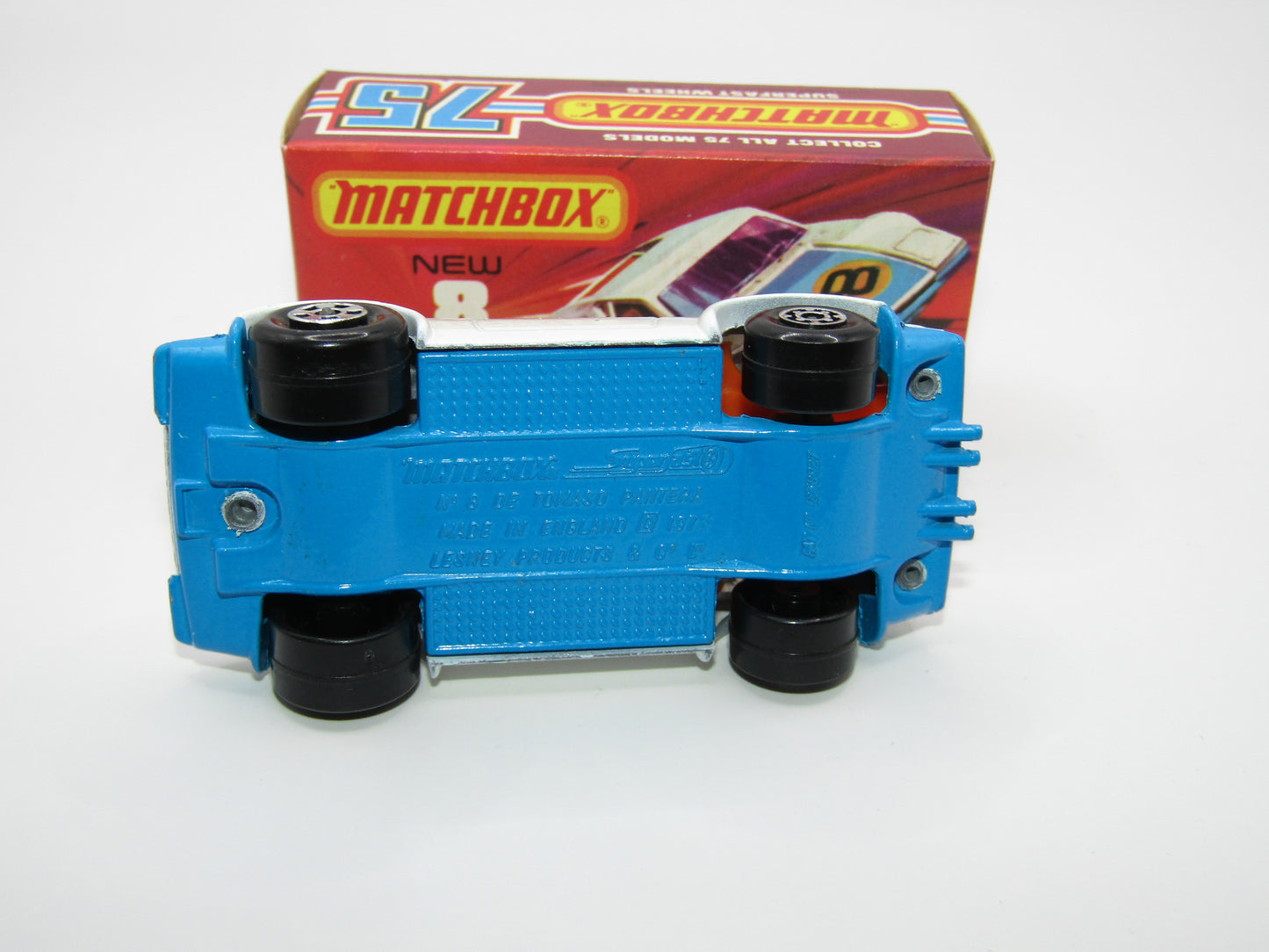 Matchbox Superfast 8C De Tomaso Pantera Reversed Wheels Bonnet Label