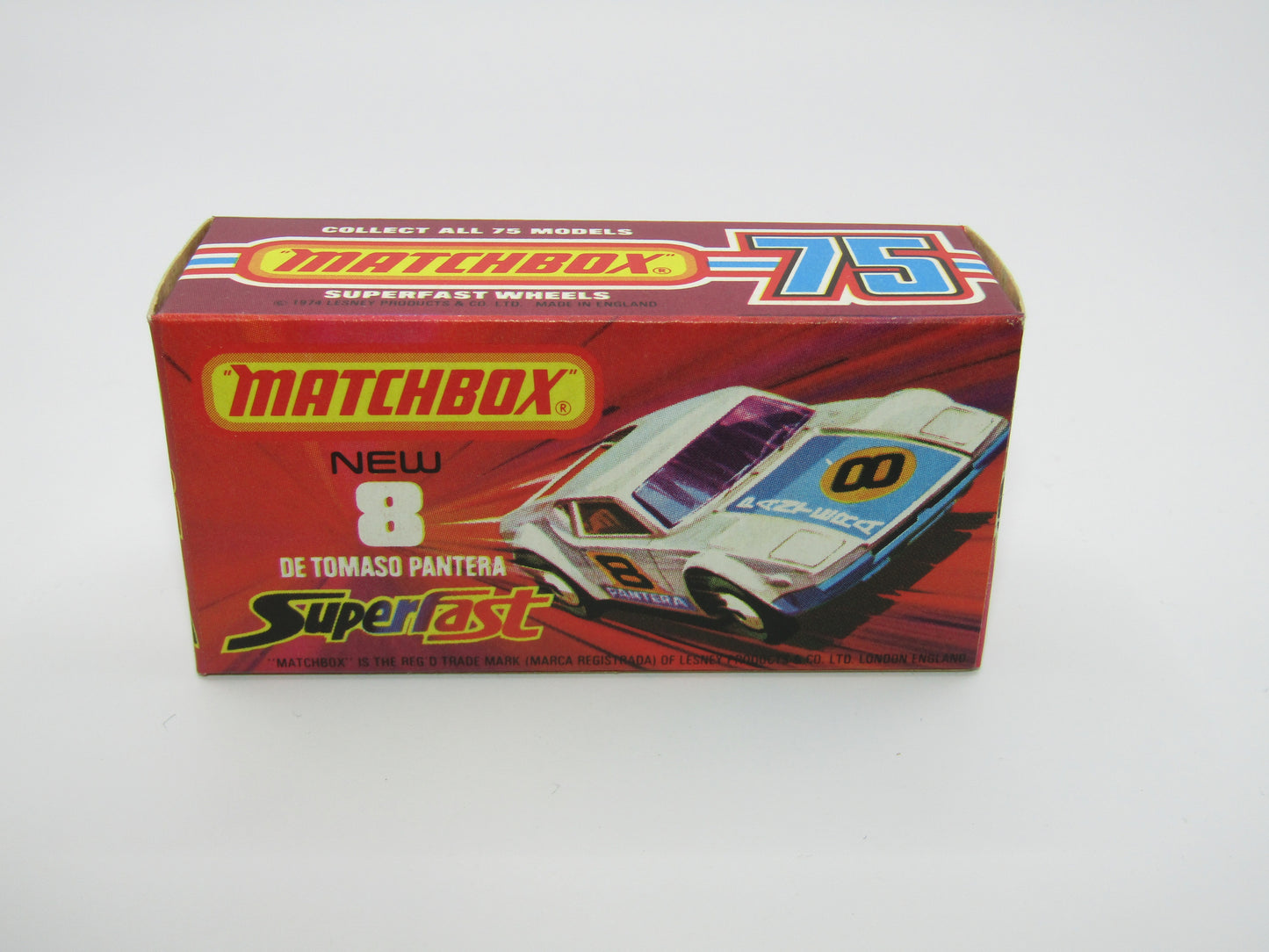 Matchbox Superfast 8C De Tomaso Pantera Reversed Wheels Bonnet Label