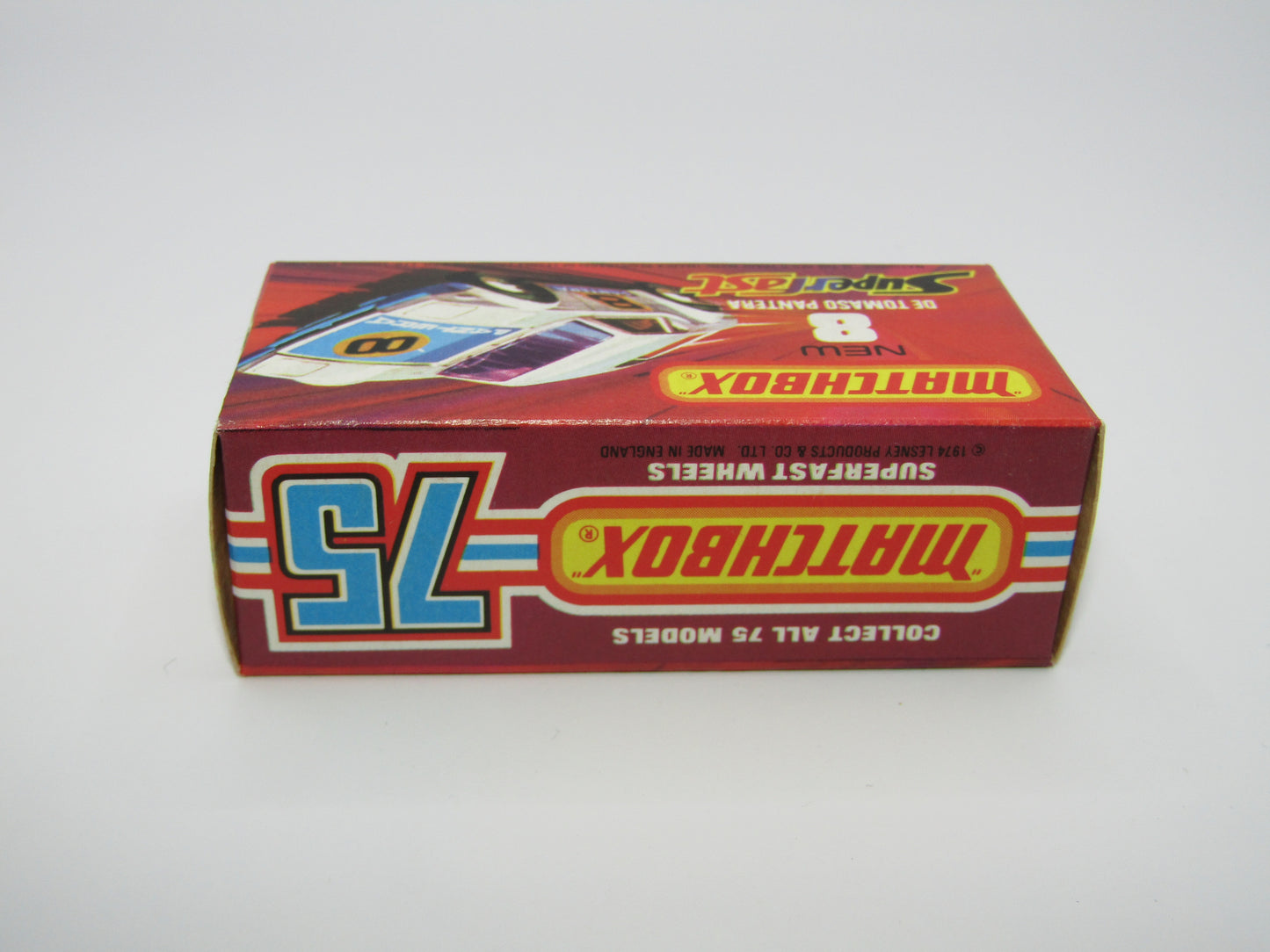 Matchbox Superfast 8C De Tomaso Pantera Reversed Wheels Bonnet Label