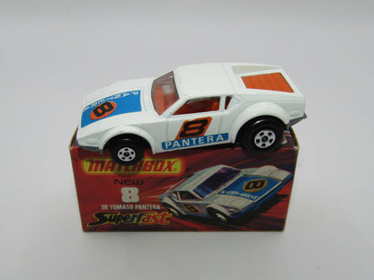 Matchbox Superfast 8C De Tomaso Pantera UNPAINTED Base with 5 SPOKE Wheels Full Set of labels