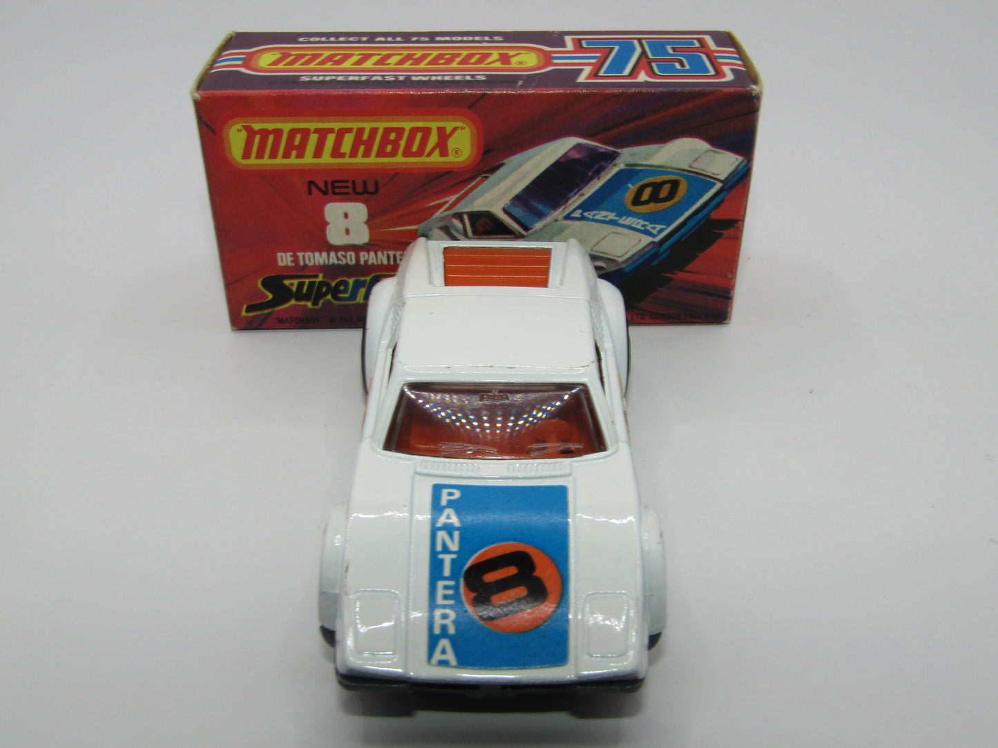 Matchbox Superfast 8C De Tomaso Pantera UNPAINTED Base with 5 SPOKE Wheels Full Set of labels