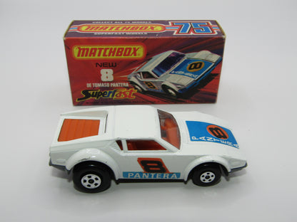 Matchbox Superfast 8C De Tomaso Pantera UNPAINTED Base with 5 SPOKE Wheels Full Set of labels