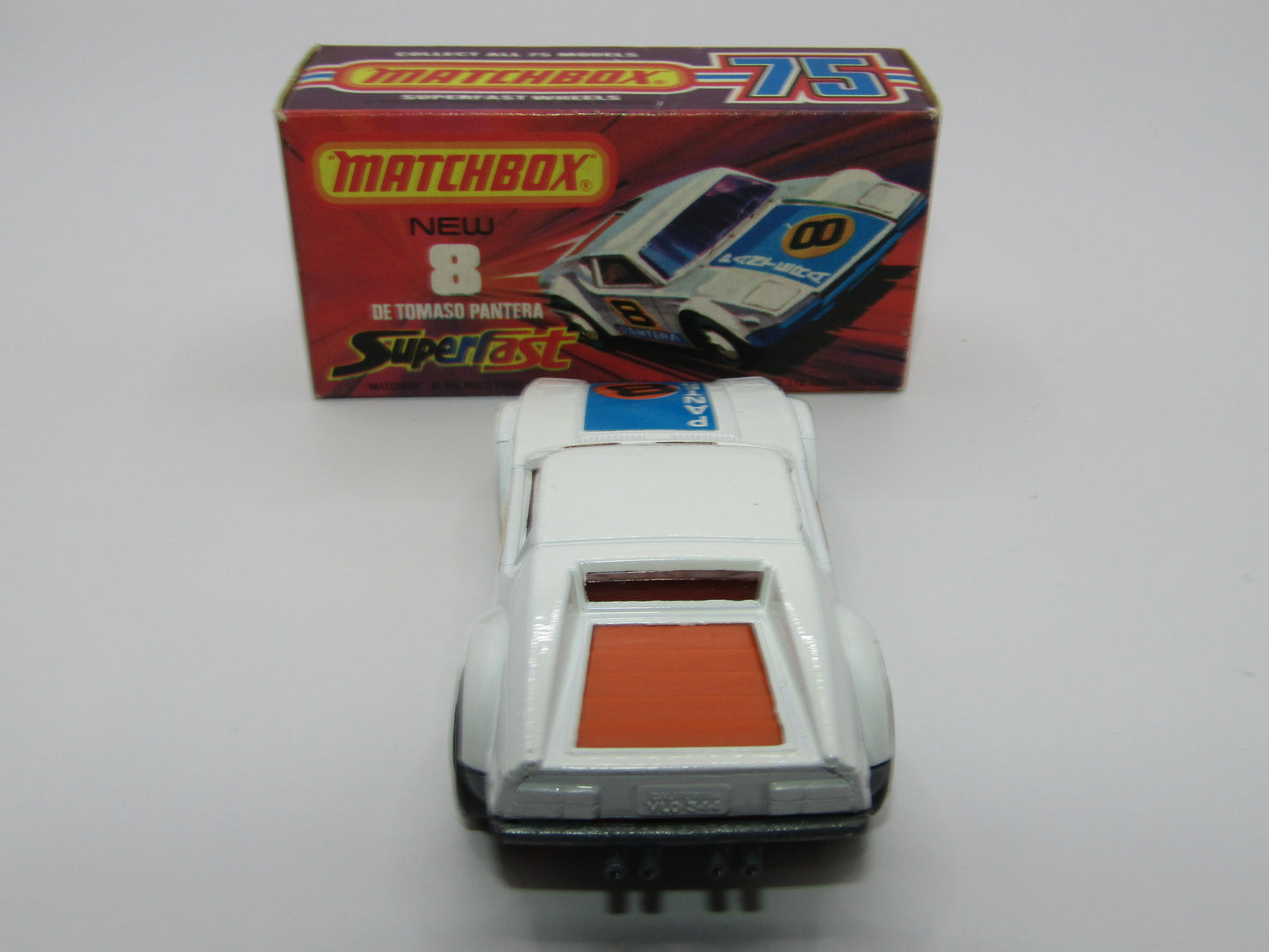 Matchbox Superfast 8C De Tomaso Pantera UNPAINTED Base with 5 SPOKE Wheels Full Set of labels