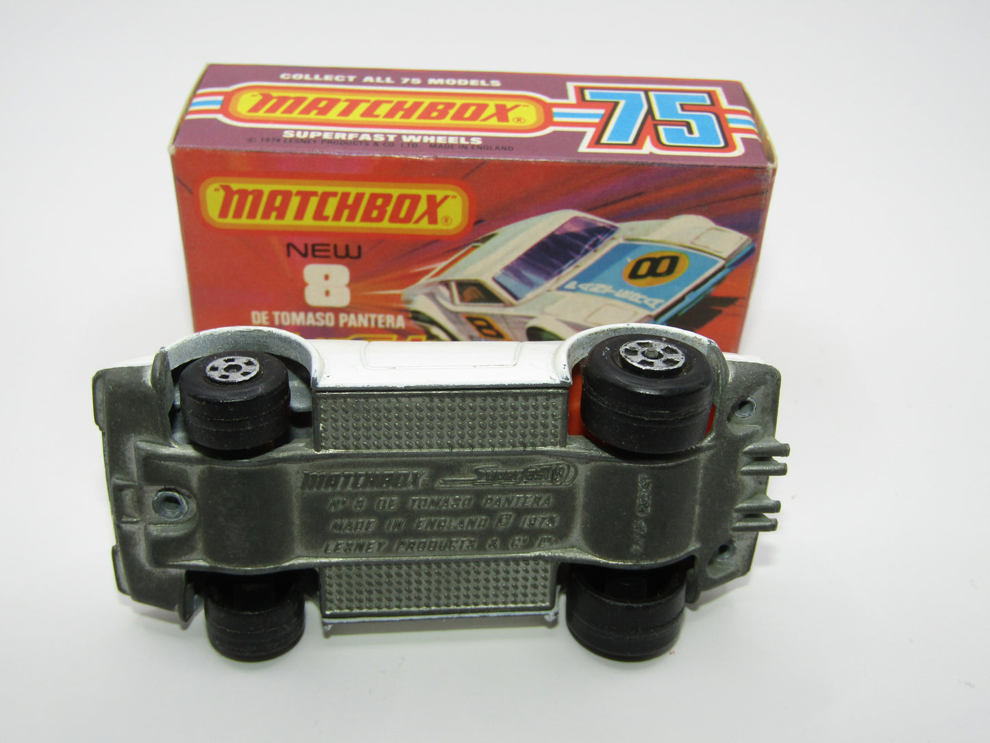 Matchbox Superfast 8C De Tomaso Pantera UNPAINTED Base with 5 SPOKE  Wheels NO LABELS