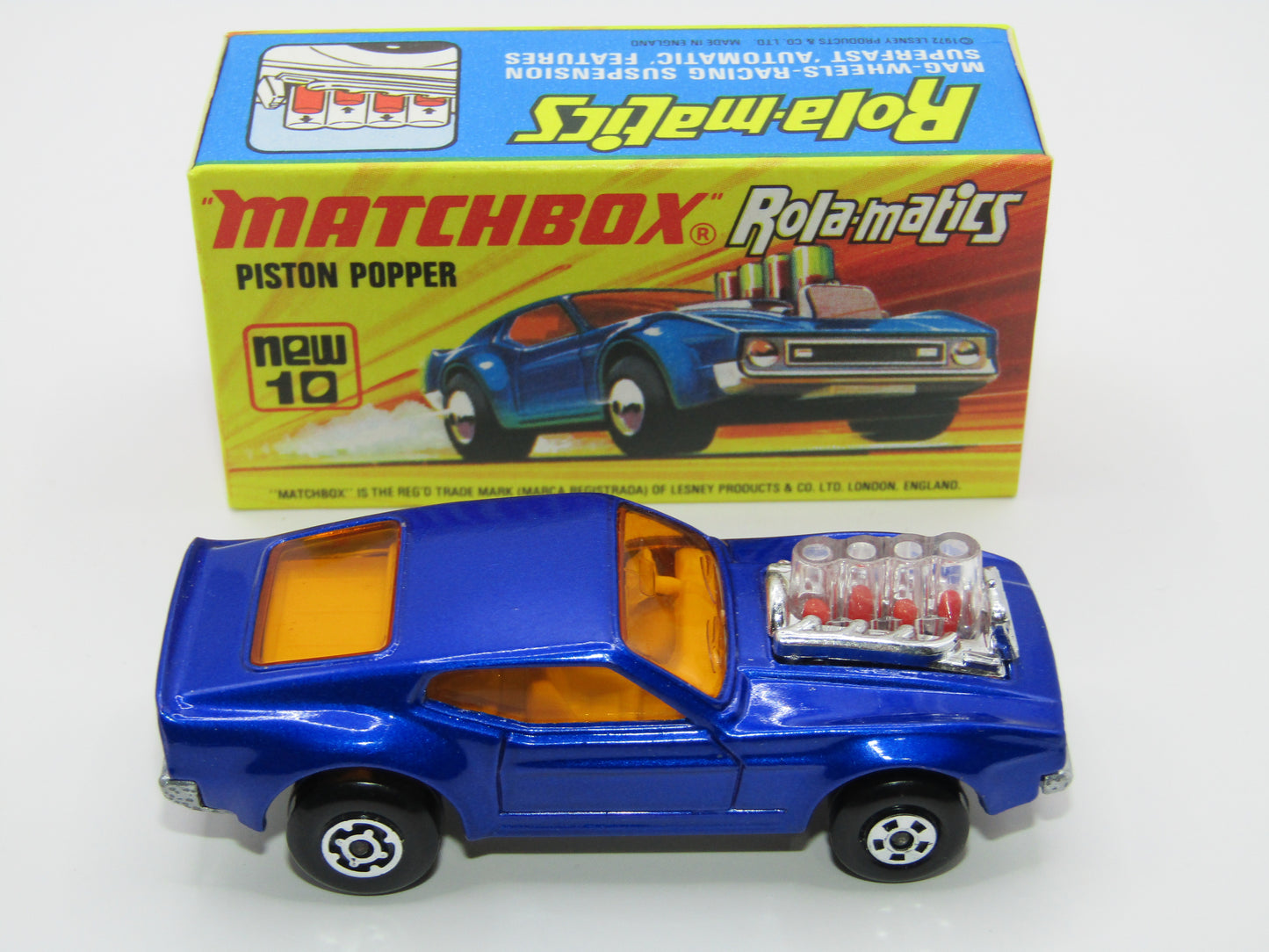 Matchbox Superfast 10B Piston Popper Metallic Blue SILVER BASE