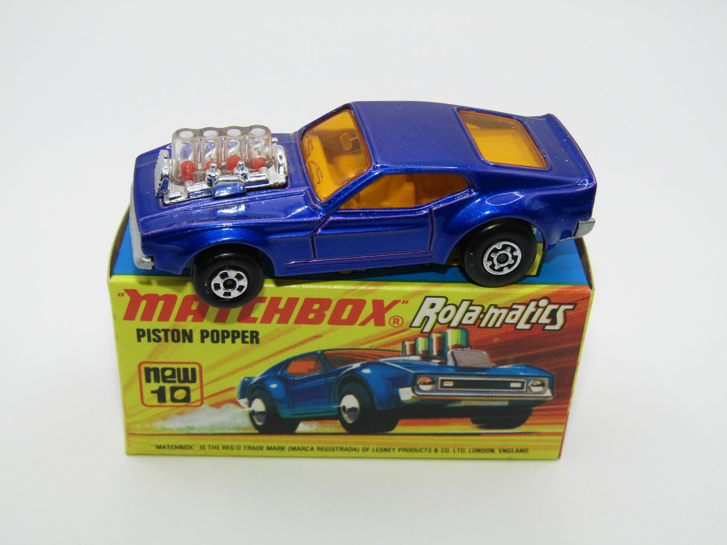 Matchbox Superfast 10B Piston Popper LIGHT Metallic Blue (looks Purple Blue), SILVER BASE