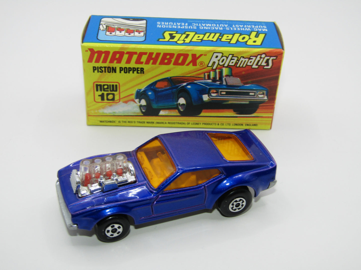 Matchbox Superfast 10B Piston Popper LIGHT Metallic Blue (looks Purple Blue), SILVER BASE