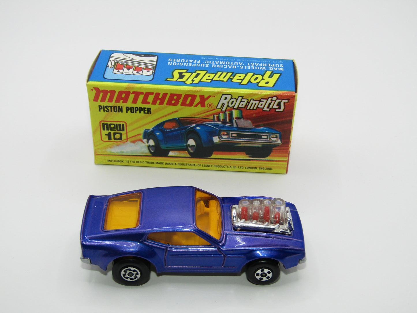 Matchbox Superfast 10B Piston Popper LIGHT Metallic Blue (looks Purple Blue), SILVER BASE