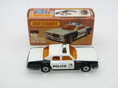 Matchbox Superfast 10C Plymouth Gran Fury Police & Shield Tampo GREEN Roof Lights, Amber Windows