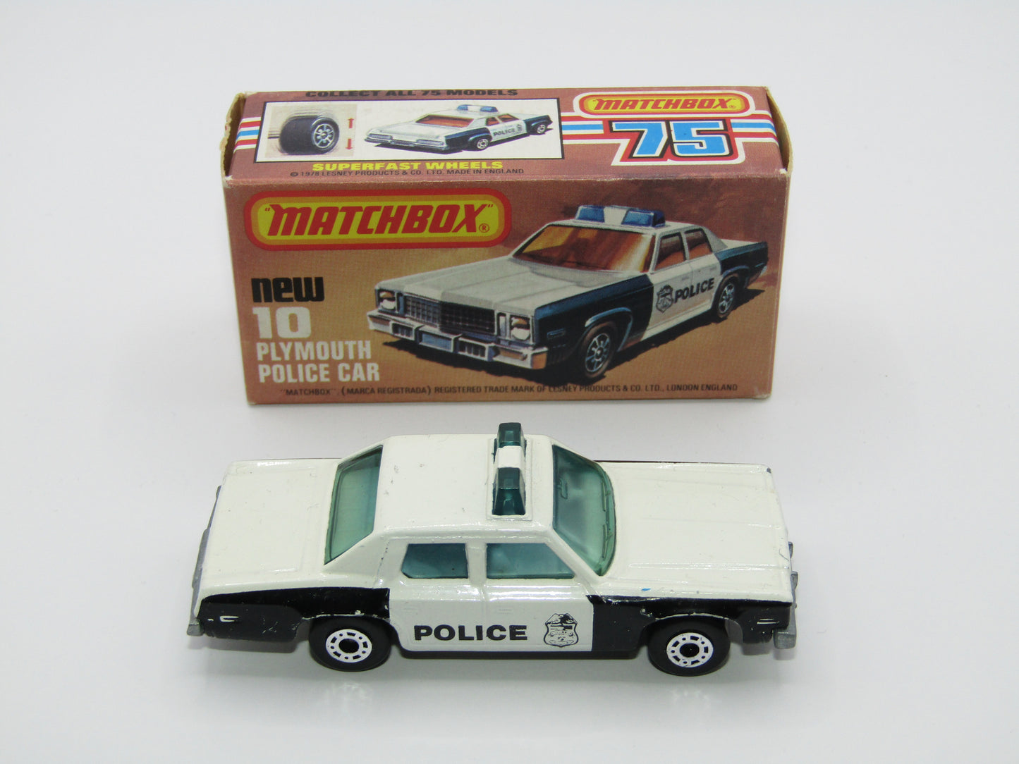 Matchbox Superfast 10C Plymouth Gran Fury Shield & Police Tampo Blue Green Windows