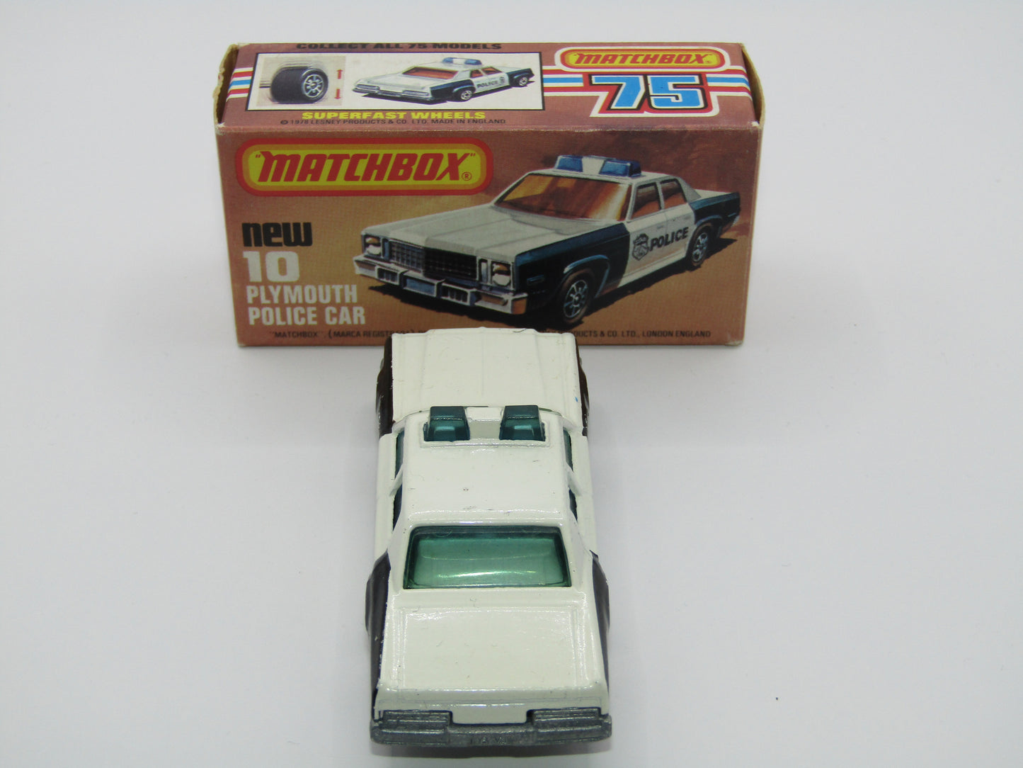 Matchbox Superfast 10C Plymouth Gran Fury Shield & Police Tampo Blue Green Windows