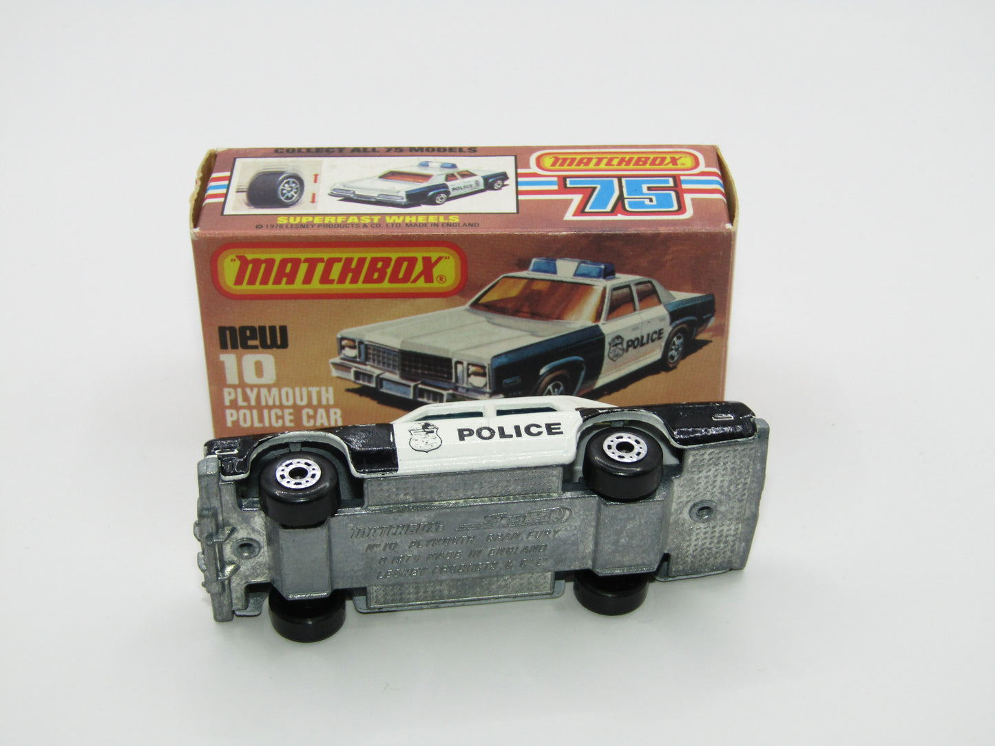 Matchbox Superfast 10C Plymouth Gran Fury Shield & Police Tampo Blue Green Windows