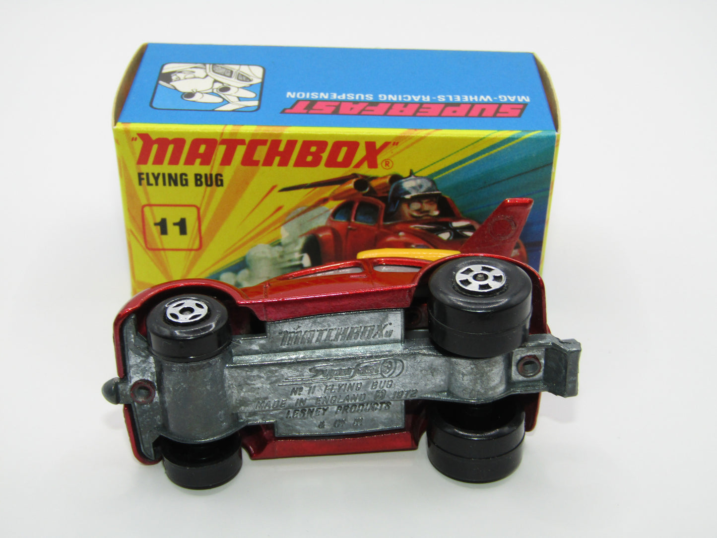 Matchbox Superfast No 11 Flying Bug 4 SPOKE Wheels Unpainted Base