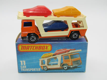 Matchbox Superfast No 11C Car Transporter Orange VERY DARK BLUE Car Black Base