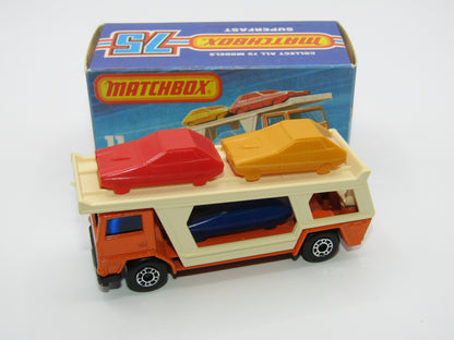 Matchbox Superfast No 11C Car Transporter Orange VERY DARK BLUE Car Black Base