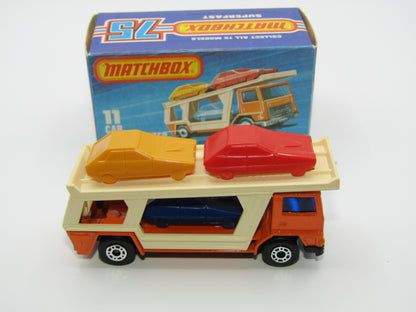 Matchbox Superfast No 11C Car Transporter Orange VERY DARK BLUE Car Black Base
