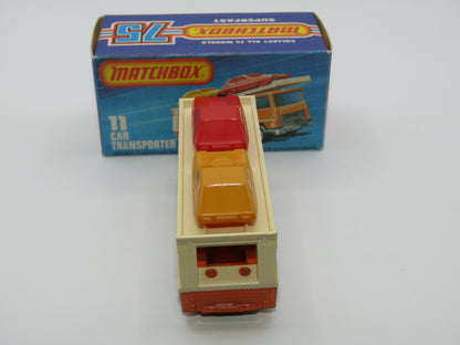 Matchbox Superfast No 11C Car Transporter Orange VERY DARK BLUE Car Black Base