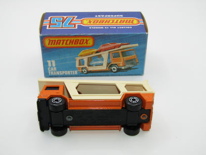 Matchbox Superfast No 11C Car Transporter Orange VERY DARK BLUE Car Black Base