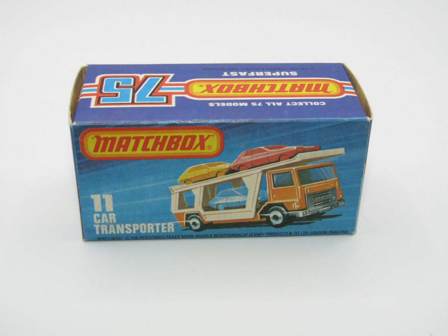 Matchbox Superfast No 11C Car Transporter Orange VERY DARK BLUE Car Black Base
