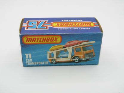 Matchbox Superfast No 11C Car Transporter Orange VERY DARK BLUE Car Black Base