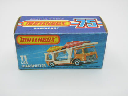 Matchbox Superfast No 11C Car Transporter Orange VERY DARK BLUE Car Black Base