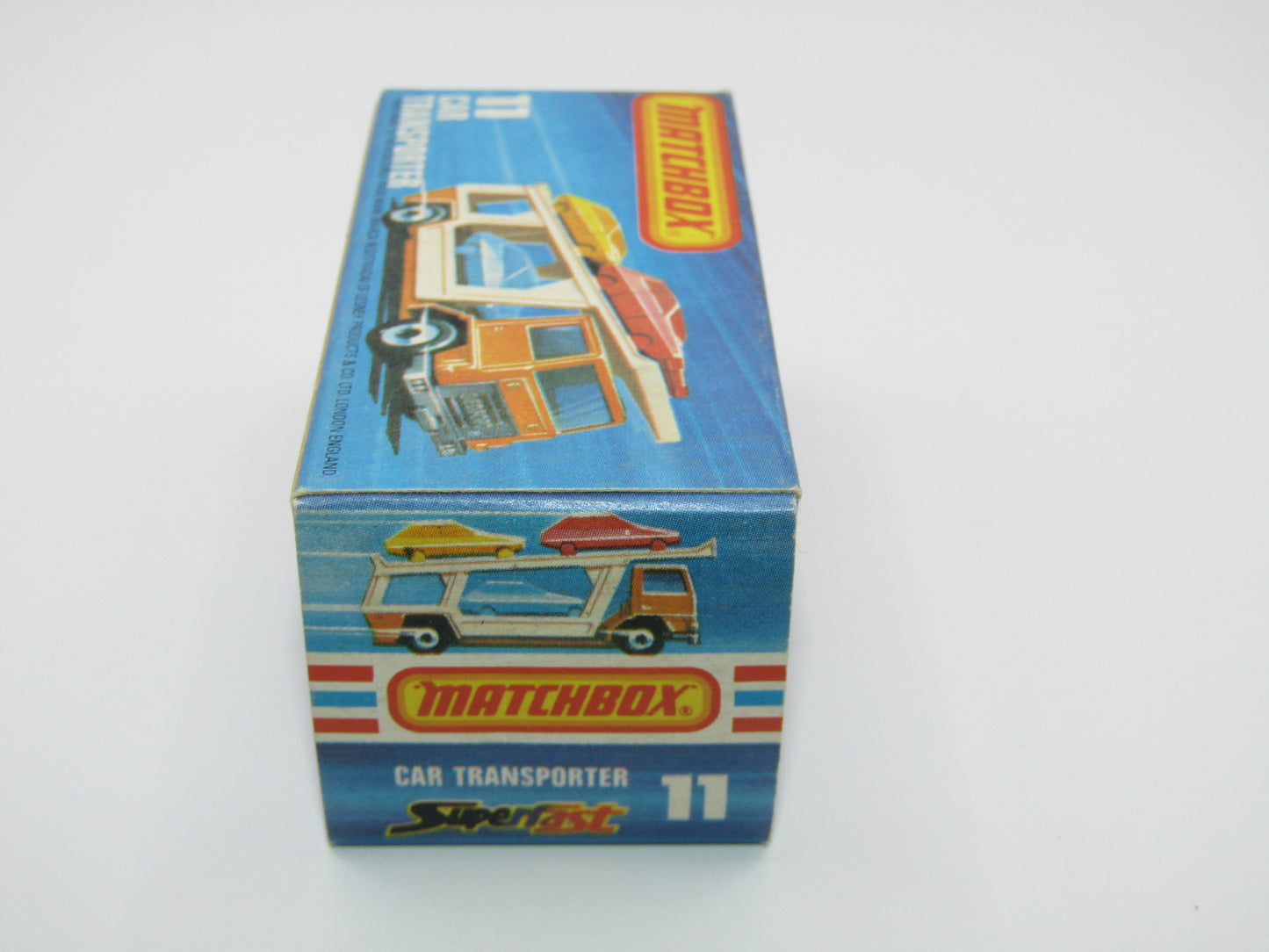 Matchbox Superfast No 11C Car Transporter Orange VERY DARK BLUE Car Black Base
