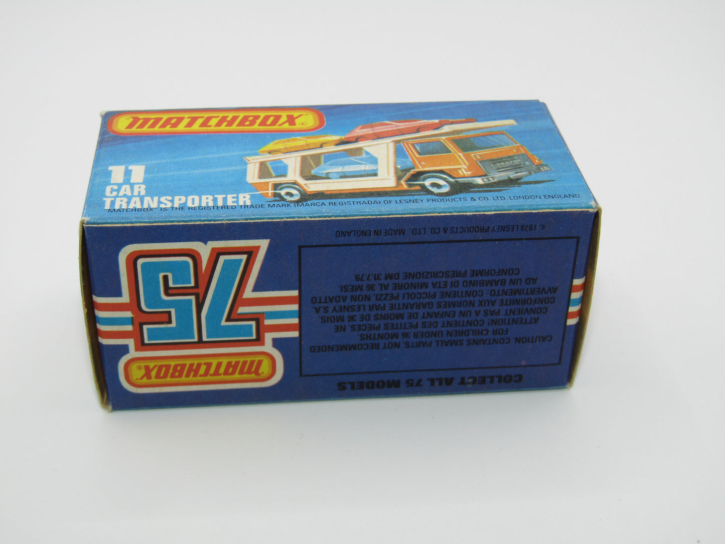 Matchbox Superfast No 11C Car Transporter Orange VERY DARK BLUE Car Black Base