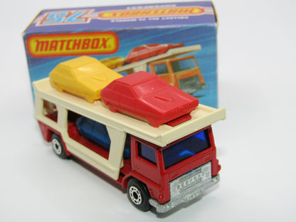 Matchbox Superfast No 11C Car Transporter Red, DARK BLUE Car, Rare on Red Transporter