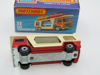 Matchbox Superfast No 11C Car Transporter Red, DARK BLUE Car, Rare on Red Transporter