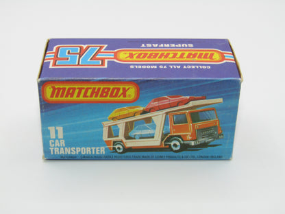 Matchbox Superfast No 11C Car Transporter Red, DARK BLUE Car, Rare on Red Transporter