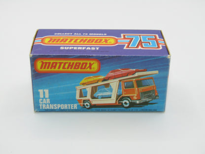 Matchbox Superfast No 11C Car Transporter Red, DARK BLUE Car, Rare on Red Transporter