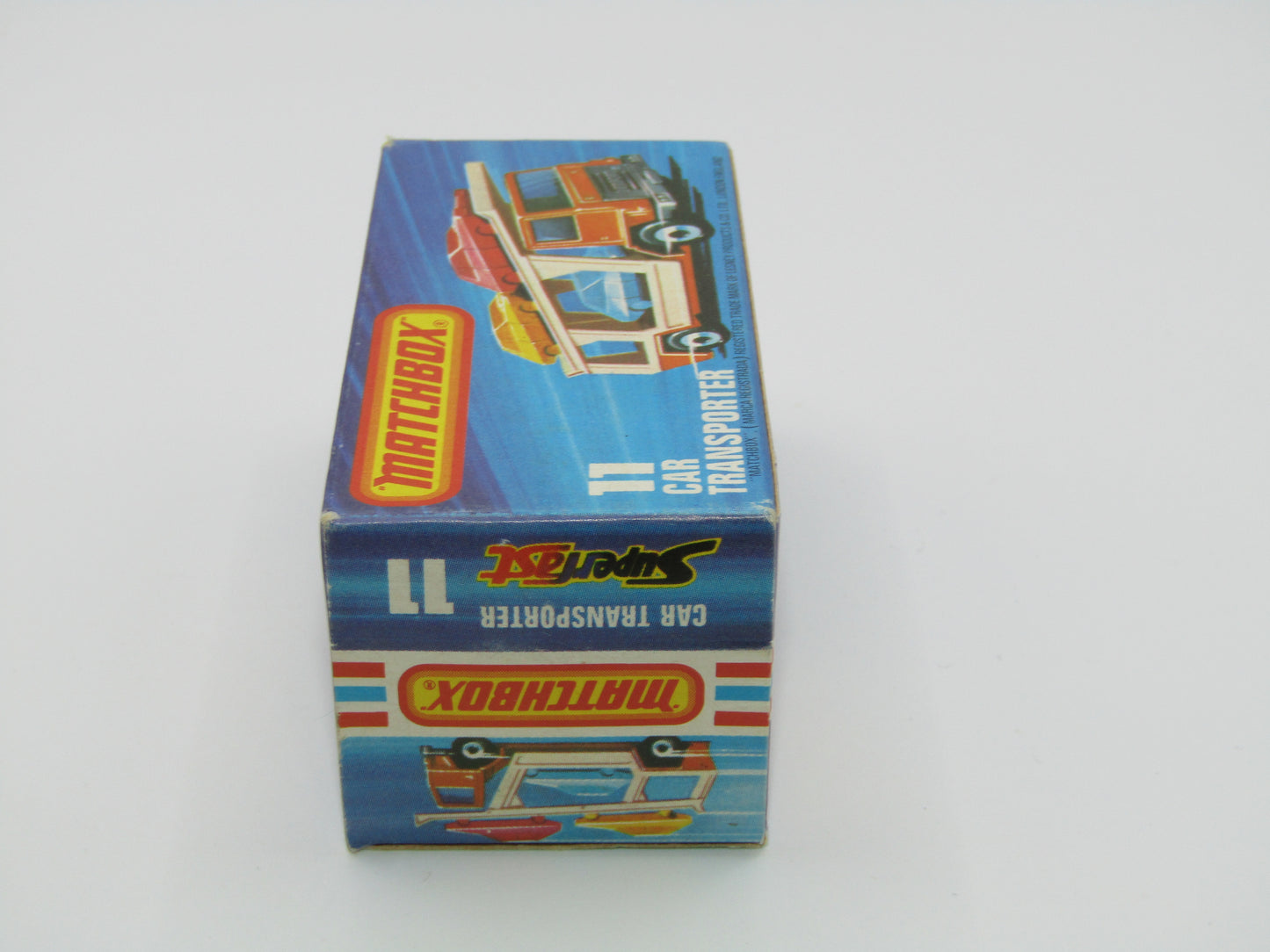 Matchbox Superfast No 11C Car Transporter Red, DARK BLUE Car, Rare on Red Transporter
