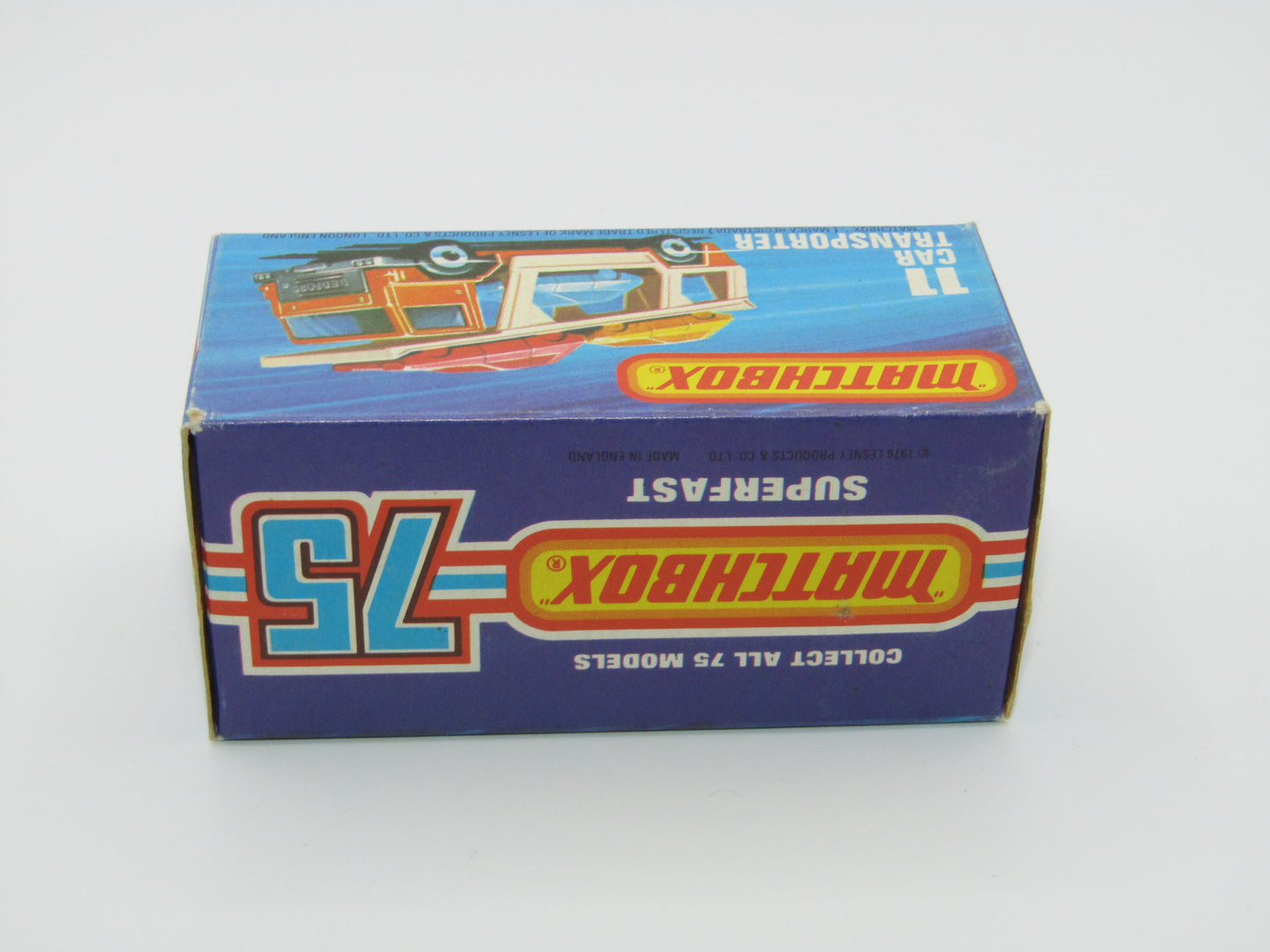 Matchbox Superfast No 11C Car Transporter Red, DARK BLUE Car, Rare on Red Transporter