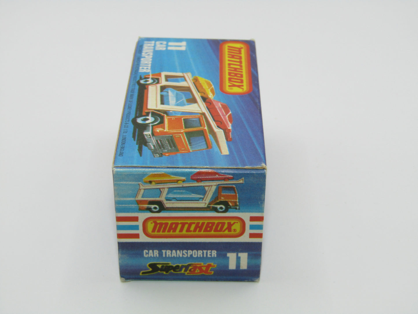 Matchbox Superfast No 11C Car Transporter Red, DARK BLUE Car, Rare on Red Transporter