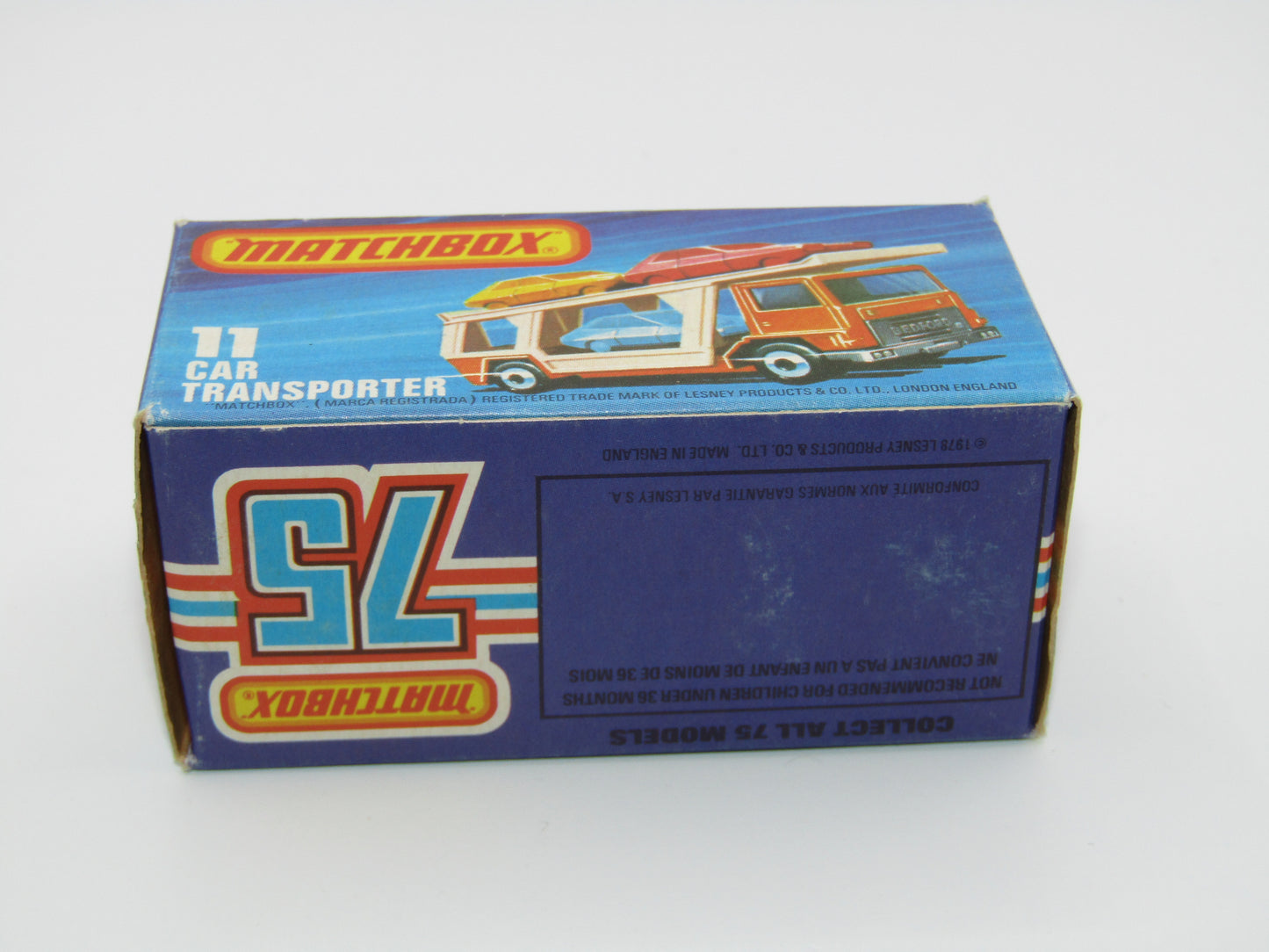 Matchbox Superfast No 11C Car Transporter Red, DARK BLUE Car, Rare on Red Transporter