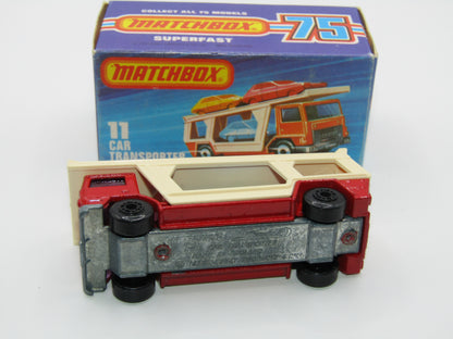 Matchbox Superfast No 11C Car Transporter Red, PURPLE Windows, BLACK HUBS, Unpainted Base