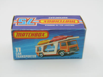 Matchbox Superfast No 11C Car Transporter Red, PURPLE Windows, BLACK HUBS, Unpainted Base