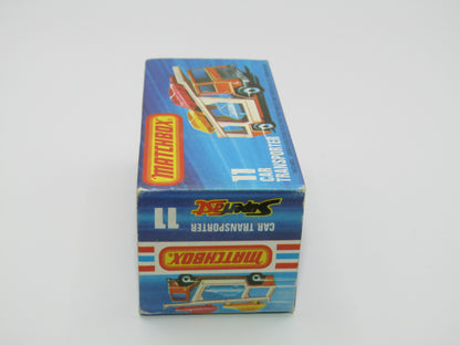 Matchbox Superfast No 11C Car Transporter Red, PURPLE Windows, BLACK HUBS, Unpainted Base