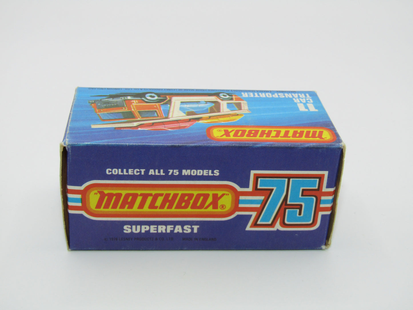 Matchbox Superfast No 11C Car Transporter Red, PURPLE Windows, BLACK HUBS, Unpainted Base