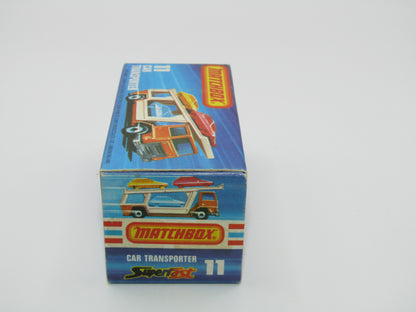 Matchbox Superfast No 11C Car Transporter Red, PURPLE Windows, BLACK HUBS, Unpainted Base