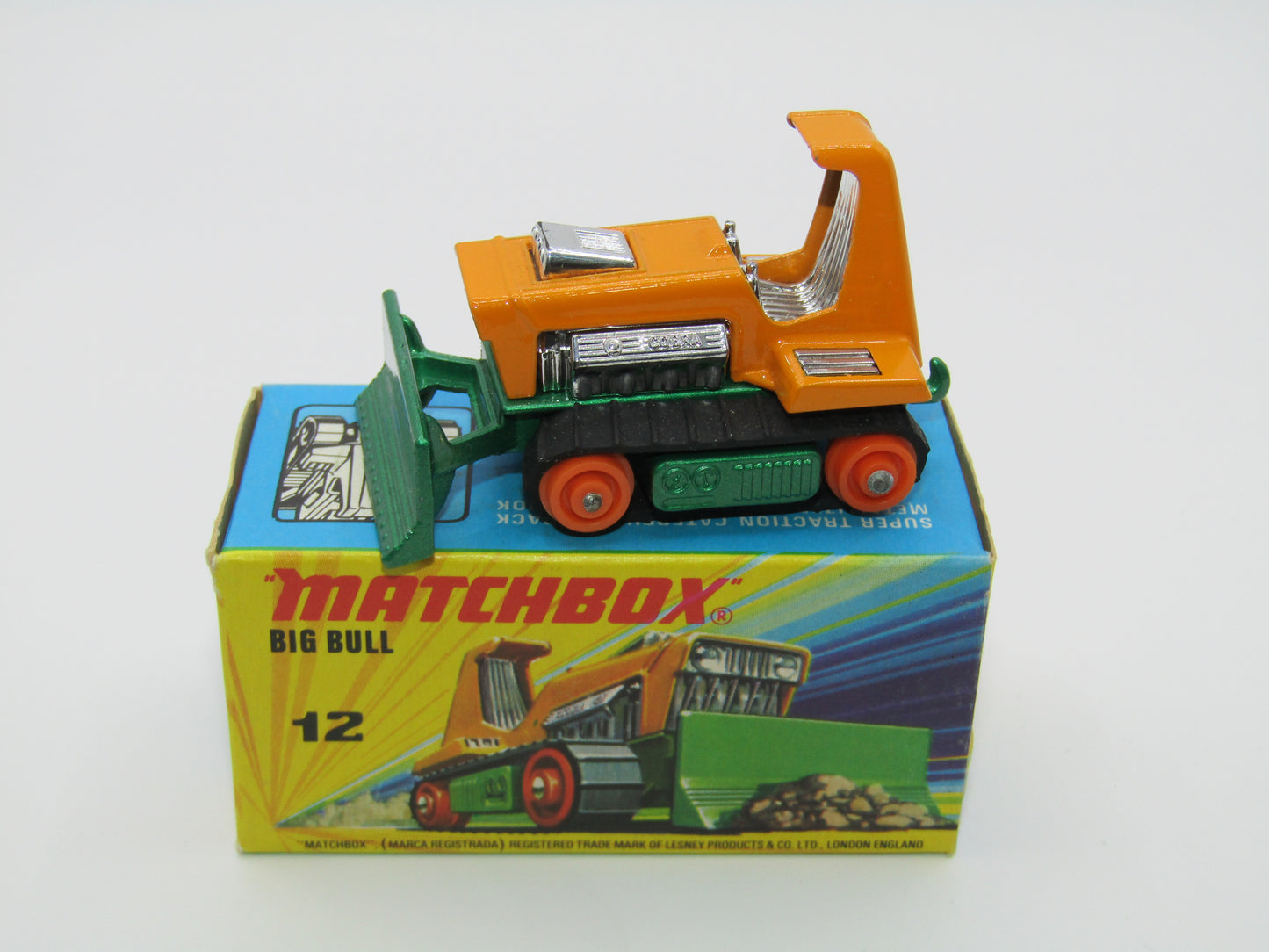 Matchbox Superfast No 12C Big Bull DARK METALLIC GREEN Orange Rollers