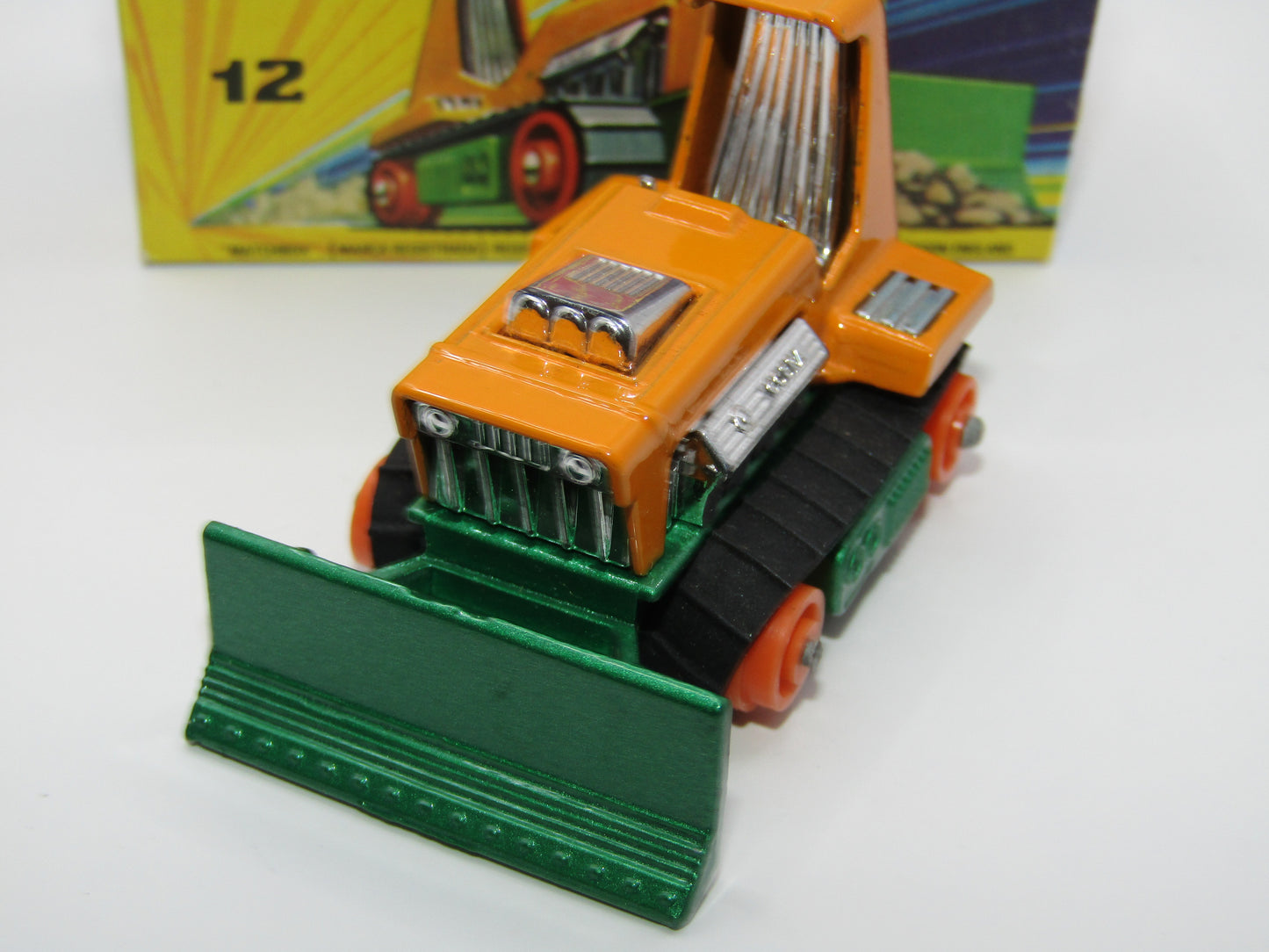 Matchbox Superfast No 12C Big Bull DARK METALLIC GREEN Orange Rollers