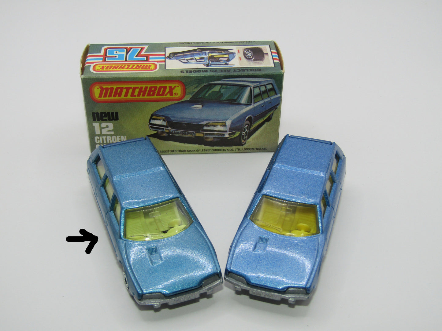 Matchbox Superfast No 12D Citroen CX PETROL BLUE, Light Yellow Interior, Silver Base