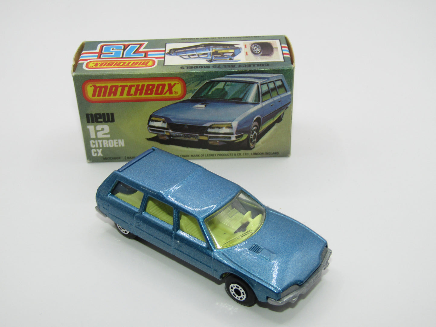 Matchbox Superfast No 12D Citroen CX PETROL BLUE, Light Yellow Interior, Silver Base