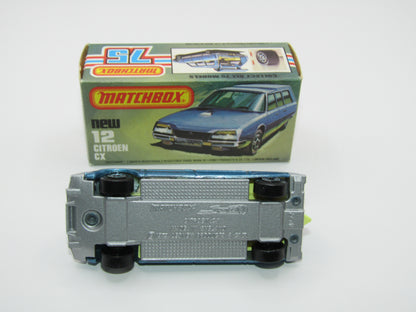 Matchbox Superfast No 12D Citroen CX PETROL BLUE, Light Yellow Interior, Silver Base