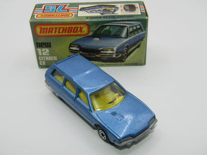 Matchbox Superfast No 12D Citroen CX Medium Metallic Blue DARK YELLOW Interior, Silver Base