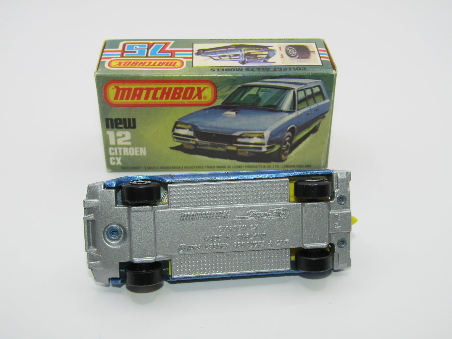 Matchbox Superfast No 12D Citroen CX Medium Metallic Blue DARK YELLOW Interior, Silver Base