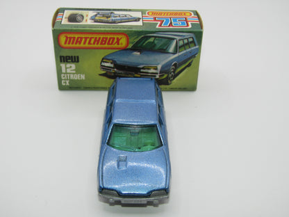Matchbox Superfast No 12D Citroen CX Medium Metallic Blue, BLUE WINDOWS, Light Yellow Interior, Silver Base